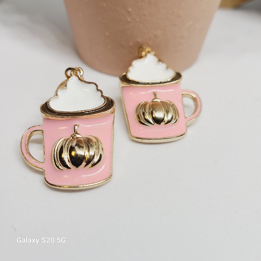 Pumpkin Spice Latte Coffee‎ Mug Pink Gold Tone Fall Earrings Jewelry